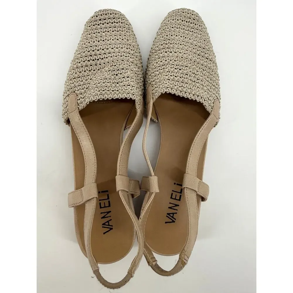 Vaneli Woven Slingback Flats Beige Raffia Cottage Coastal Grandma Shoes 7